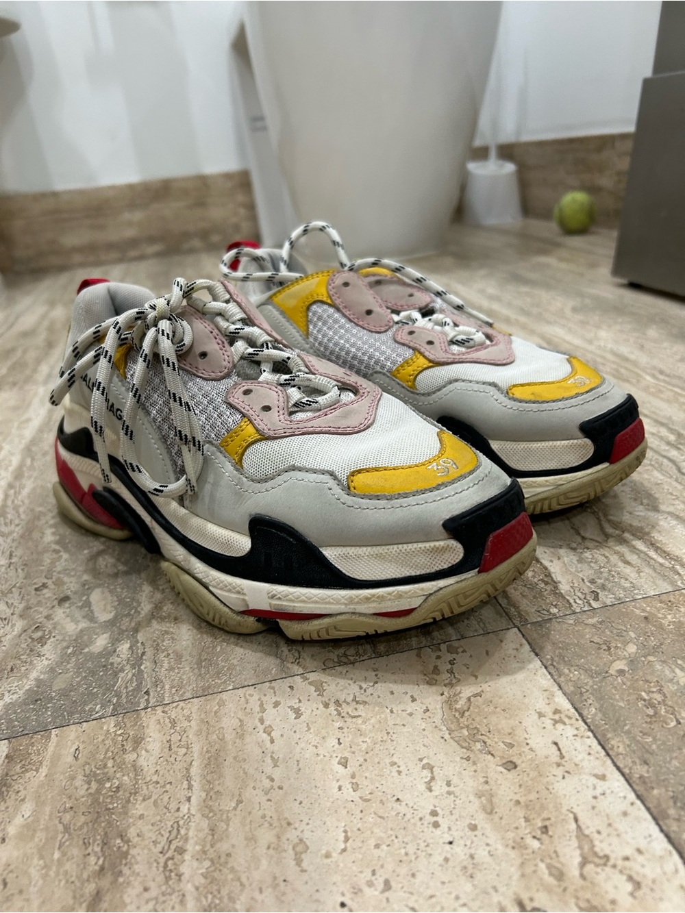 Balenciaga Triple S Multicolor Chunky Sneaker in White, Yellow, Pink, Black, Red - Picture 3 of 9